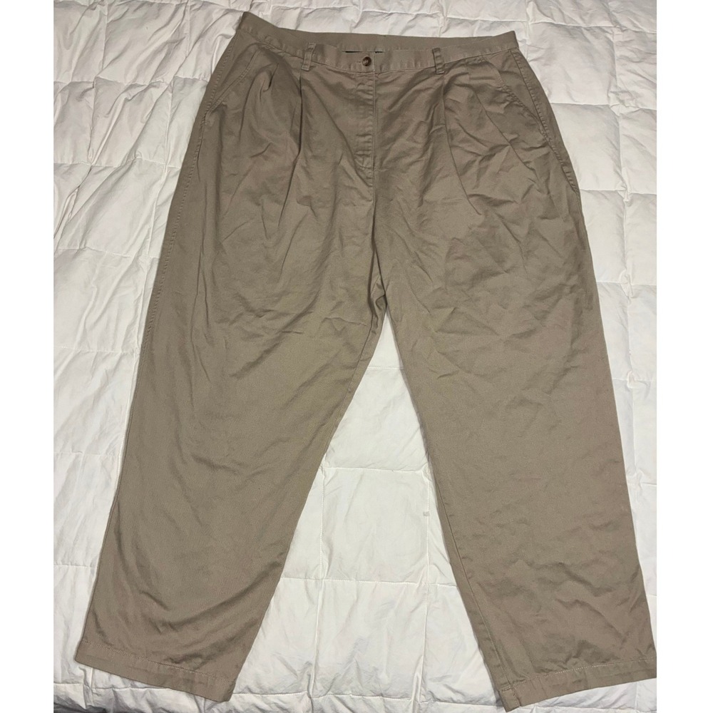 Lauren Ralph Lauren Khaki Pleated Chino Pants Womens 20W Cotton Tan High Rise